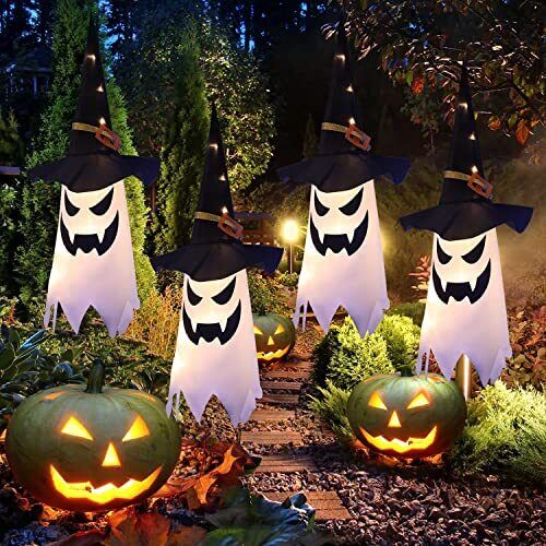 Glowing ghost witch hat halloween decorations outdoor hanging lighted decor