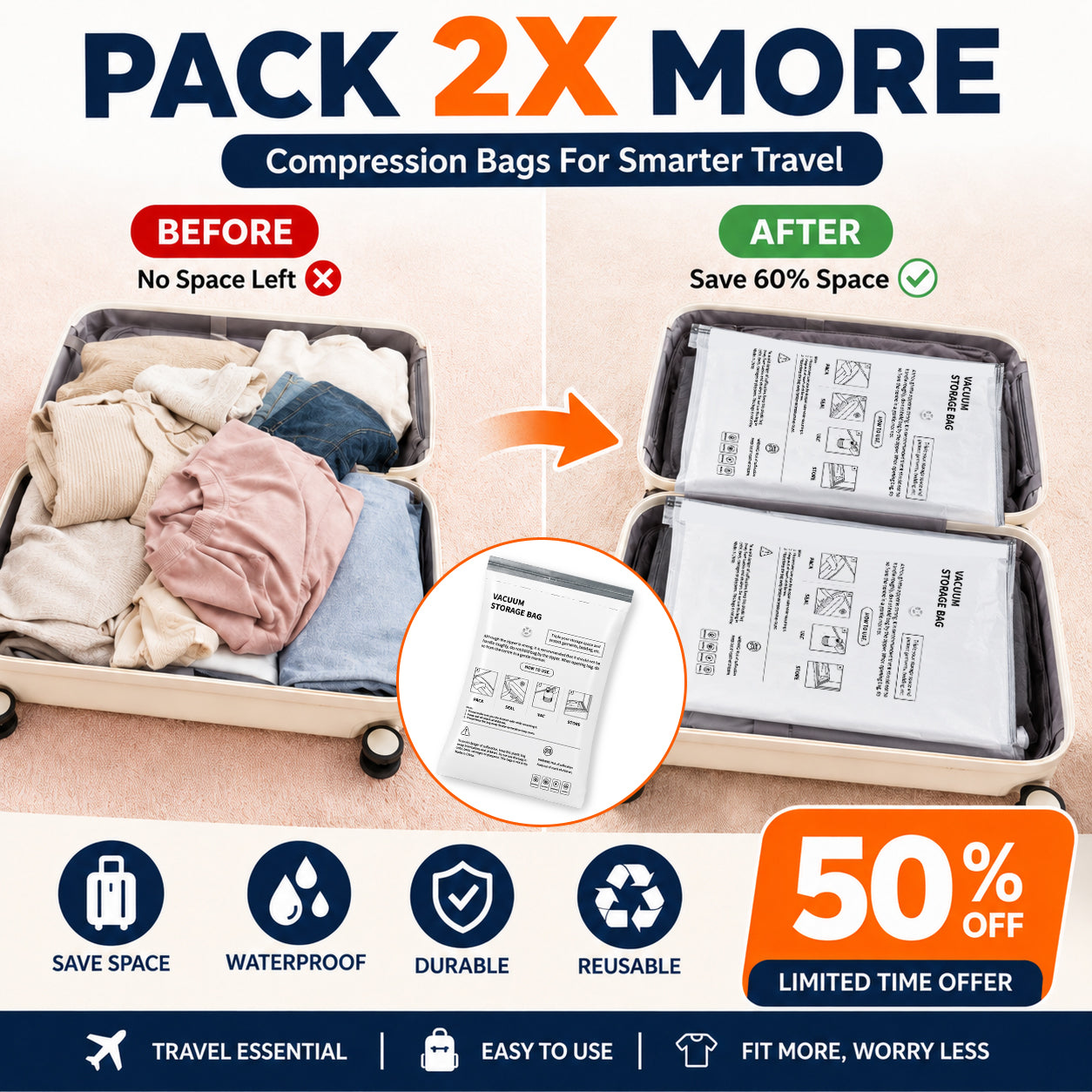 ⏳ Pack a Week in a Carry-On. Squeeze, Seal, Done. 💖