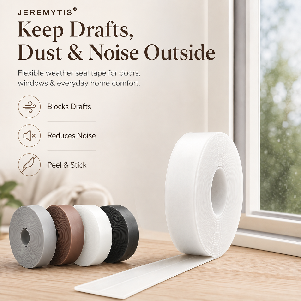 16.4Ft Door Weather Stripping | Adhesive Draft Stopper Seal Strip for Doors, Windows & Shower Doors