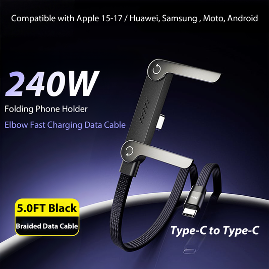 240W Fast-Charging Cable with Built-In Phone Stand