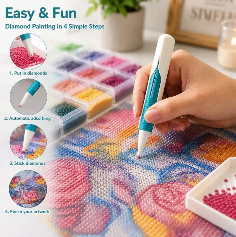 ⏰ Last Day 50% OFF – 💎 Automatic Diamond Painting Bead Dispenser Pen & Tray Set
