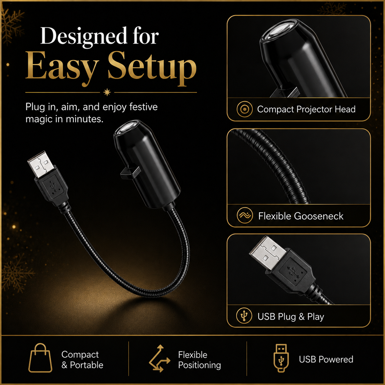 Plug-&-Play HD Christmas Projector – 6 or 10 Festive Scenes