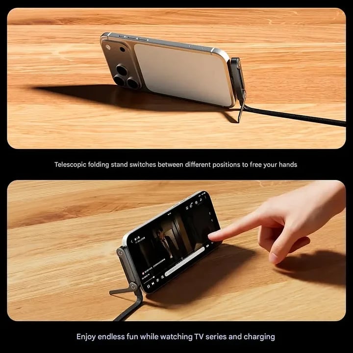 240W Fast-Charging Cable with Built-In Phone Stand