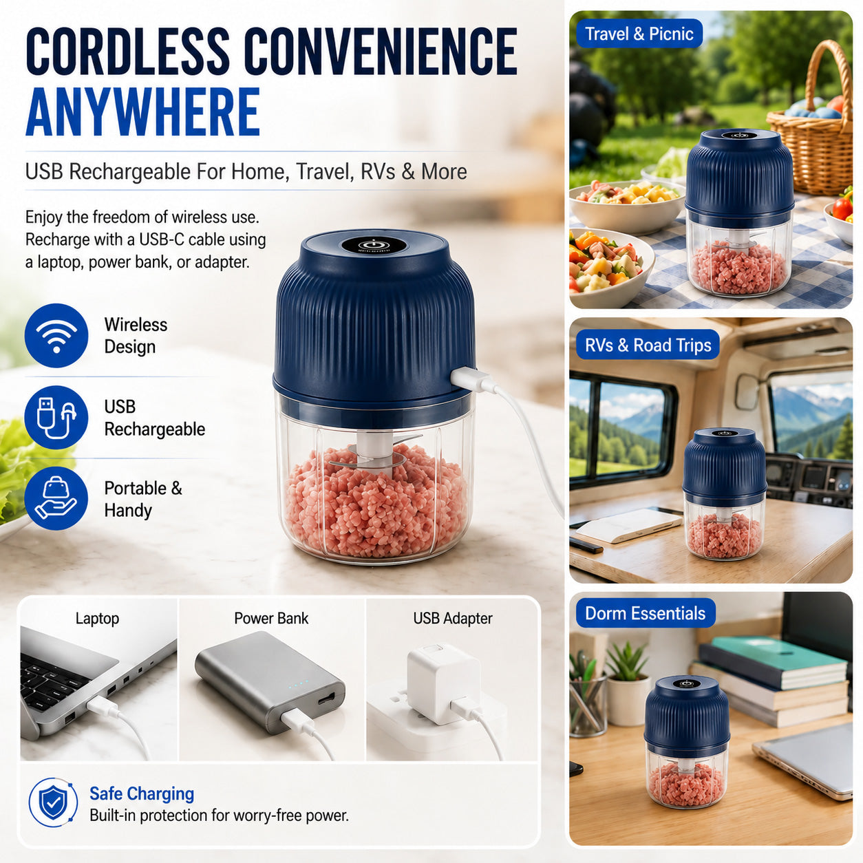 🔥Limited Time Buy One Get One Free!🔋 Wireless Mini Food Chopper with USB Charging