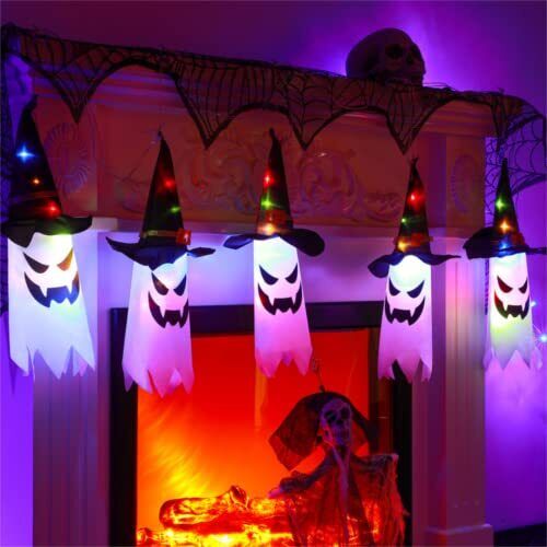 Glowing ghost witch hat halloween decorations outdoor hanging lighted decor