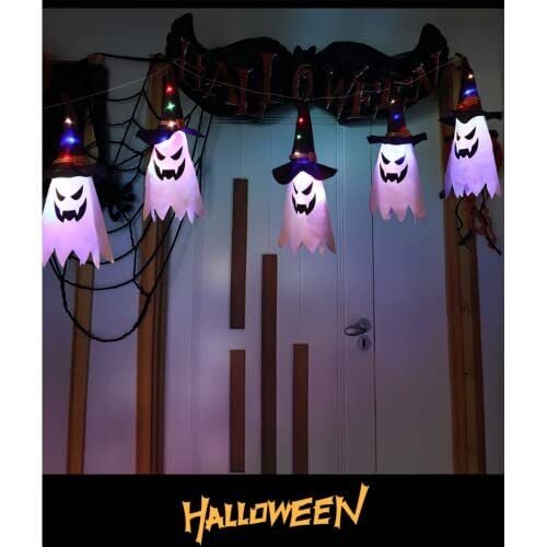 Glowing ghost witch hat halloween decorations outdoor hanging lighted decor