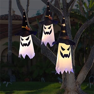 Glowing ghost witch hat halloween decorations outdoor hanging lighted decor