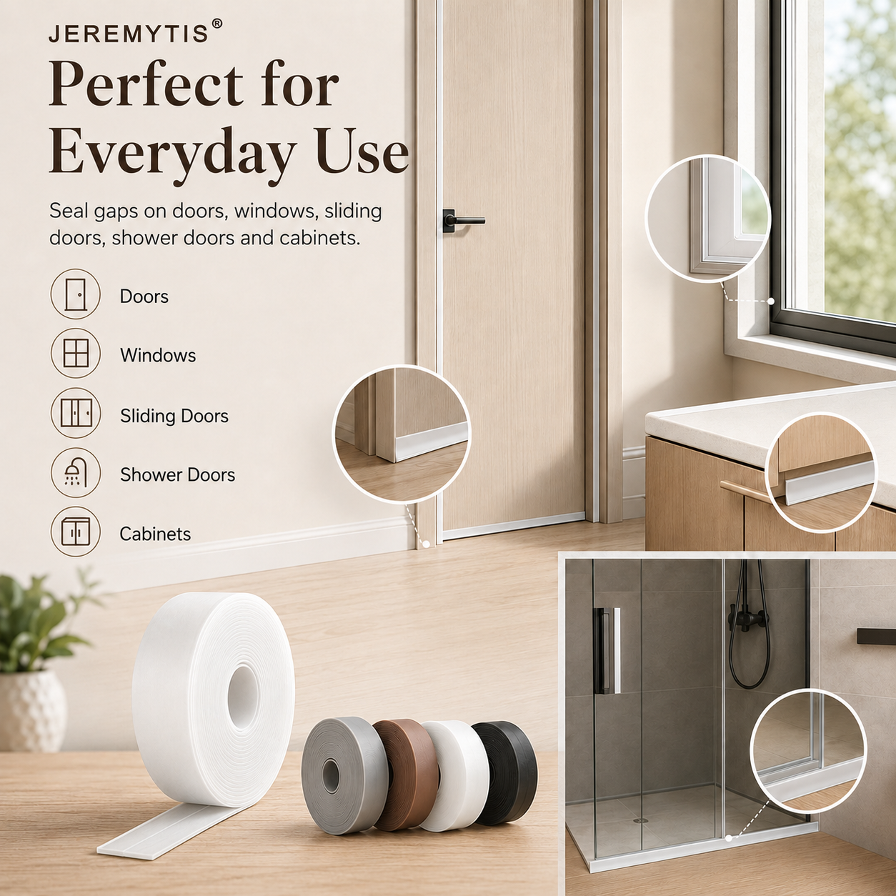 16.4Ft Door Weather Stripping | Adhesive Draft Stopper Seal Strip for Doors, Windows & Shower Doors