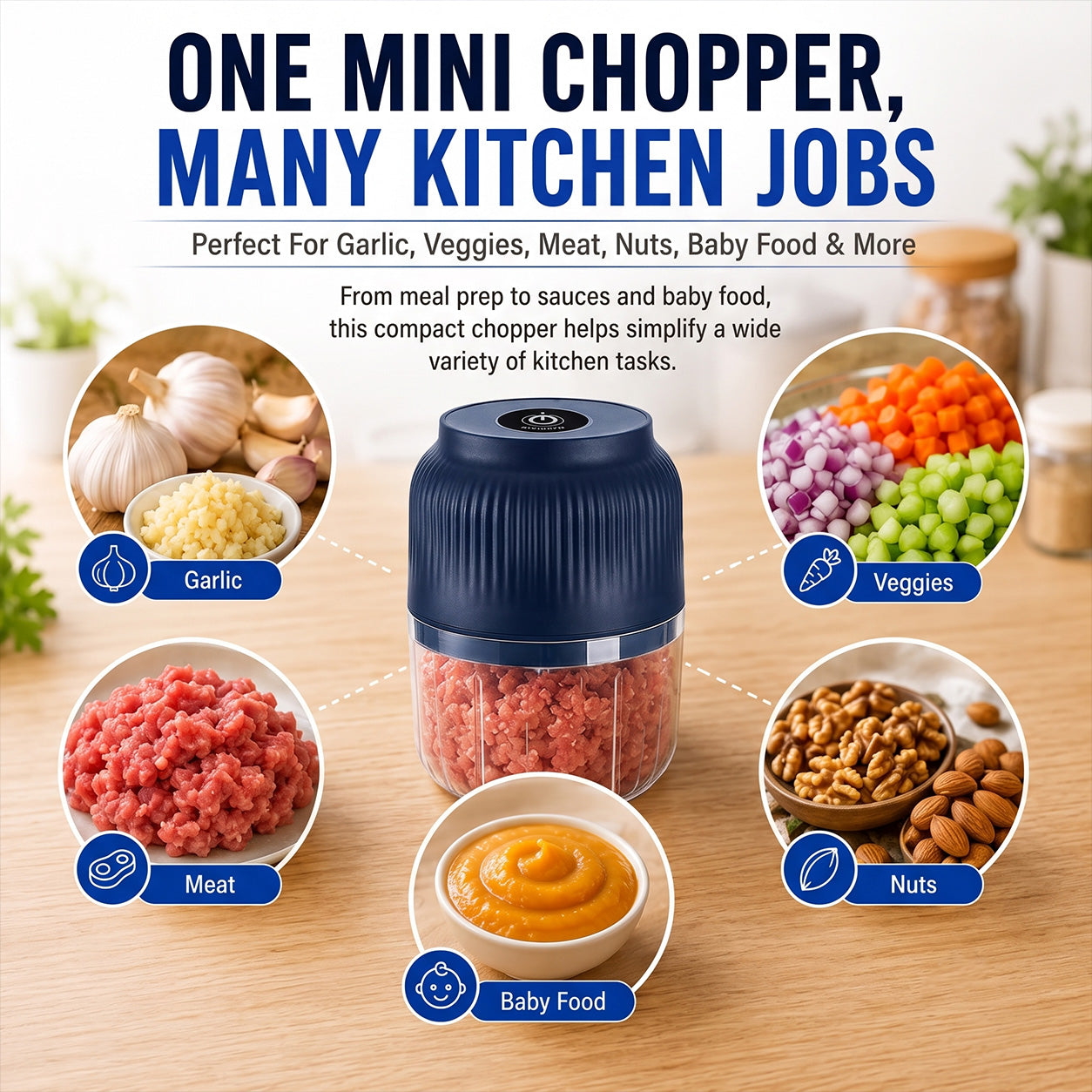 🔥Limited Time Buy One Get One Free!🔋 Wireless Mini Food Chopper with USB Charging