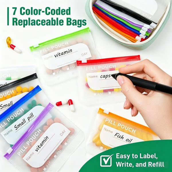 Travel Pill Organizer Set ✈️💊 | 7-Bag & 14-Bag Options for Pills, Vitamins & Supplements
