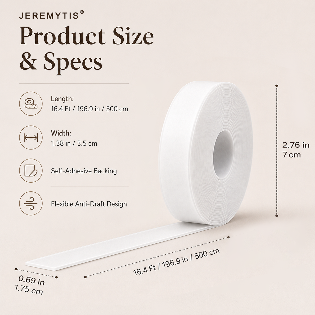 16.4Ft Door Weather Stripping | Adhesive Draft Stopper Seal Strip for Doors, Windows & Shower Doors