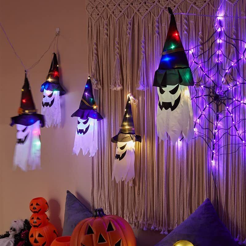 Glowing ghost witch hat halloween decorations outdoor hanging lighted decor