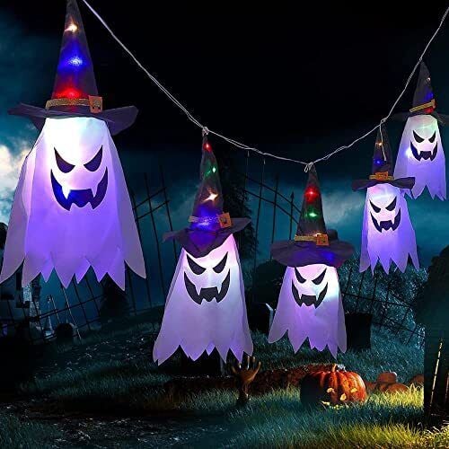 Glowing ghost witch hat halloween decorations outdoor hanging lighted decor