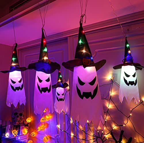 Glowing ghost witch hat halloween decorations outdoor hanging lighted decor