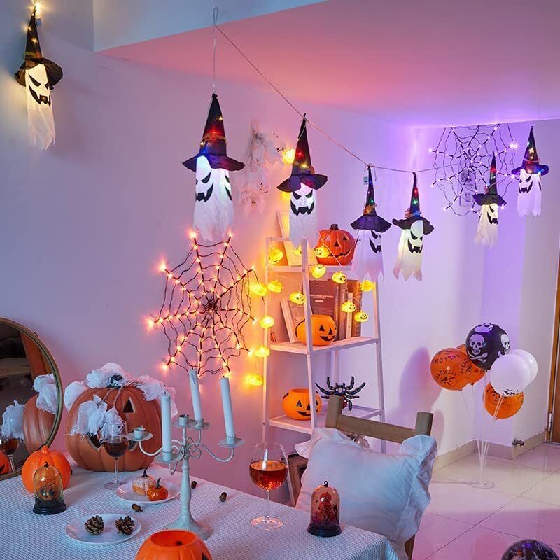 Glowing ghost witch hat halloween decorations outdoor hanging lighted decor