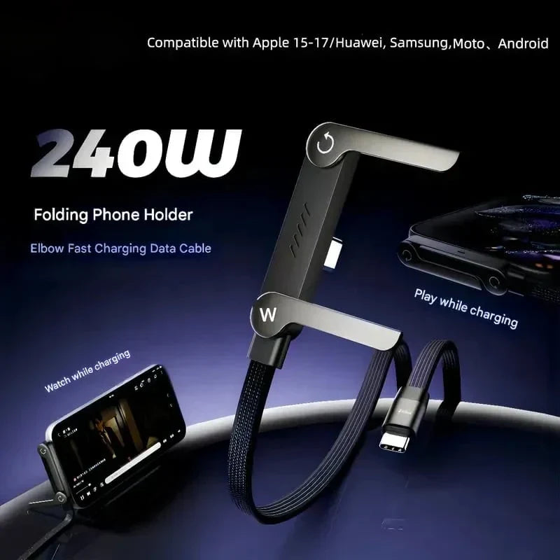 240W Fast-Charging Cable with Built-In Phone Stand
