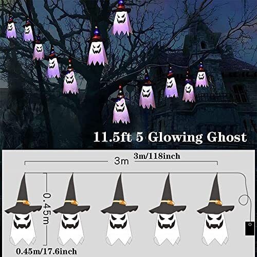 Glowing ghost witch hat halloween decorations outdoor hanging lighted decor