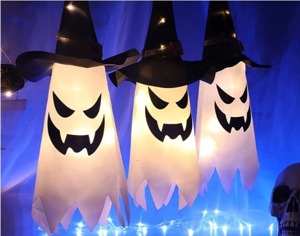 Glowing ghost witch hat halloween decorations outdoor hanging lighted decor