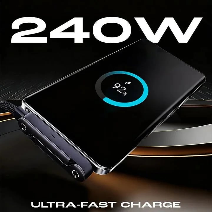 240W Fast-Charging Cable with Built-In Phone Stand
