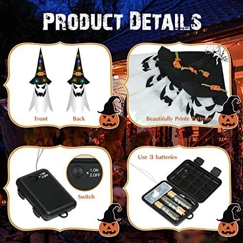 Glowing ghost witch hat halloween decorations outdoor hanging lighted decor